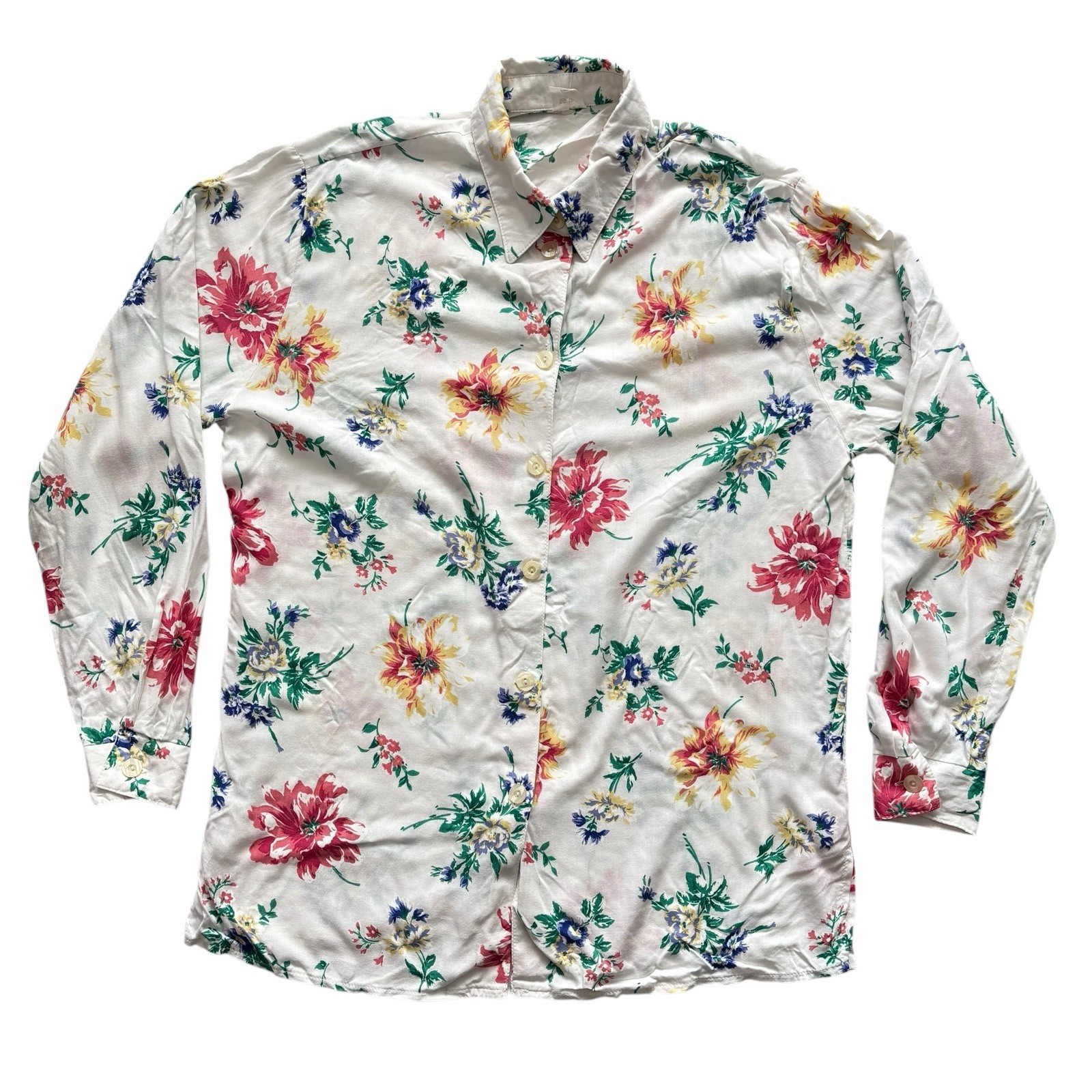 Vintage 90s Shirt White Floral Print Retro Indie 18 image 2