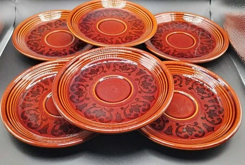 Vintage Fiesta Pottery Sheffield Amberstone Set 6 Saucers ~6 in. diameter