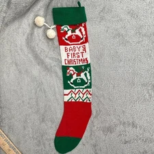 Babys First Christmas Stocking Rocking Horse Knit Red Green White Heirloom