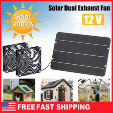 Solar Panel Fan Kit Exhaust Fans Dual Fan Vent Ventilation Coop Greenhouse Fan