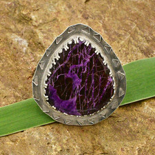 Sterling Silver 999 Lrg Pear Atlantisite Gemstone Stamp Work Statemet Ring 9.25