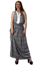 Womens Exotic Floral Bohemian Tahiti Sleeveless Maxi Dress White Medium