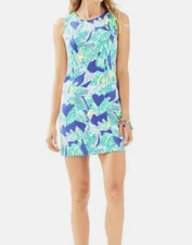 Lilly Pulitzer Mila Shift Scuba Dress in Beckon Blue Wake Up Call Women Size L