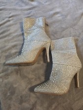 Forever Women's Silver Rhinestone High Heel Boots, Style No: EVENT-98, Size 6 SH
