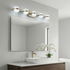 35'' Vanity Light 5 Lights Fixture Acrylic Shade for Bathroom Mirror Wall Gold