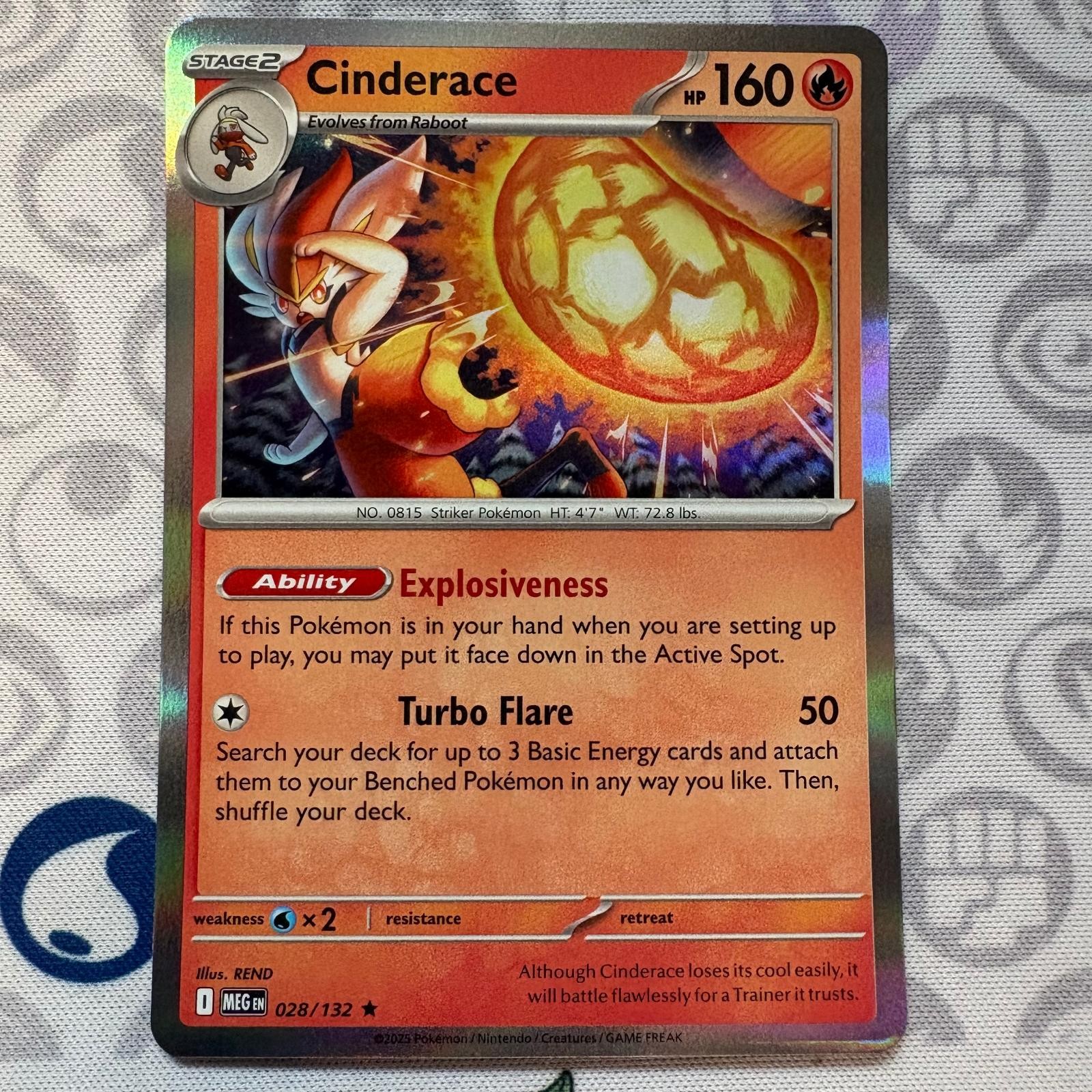 Cinderace 028/132 Rare Mega Evolution Pokemon Holo Near Mint