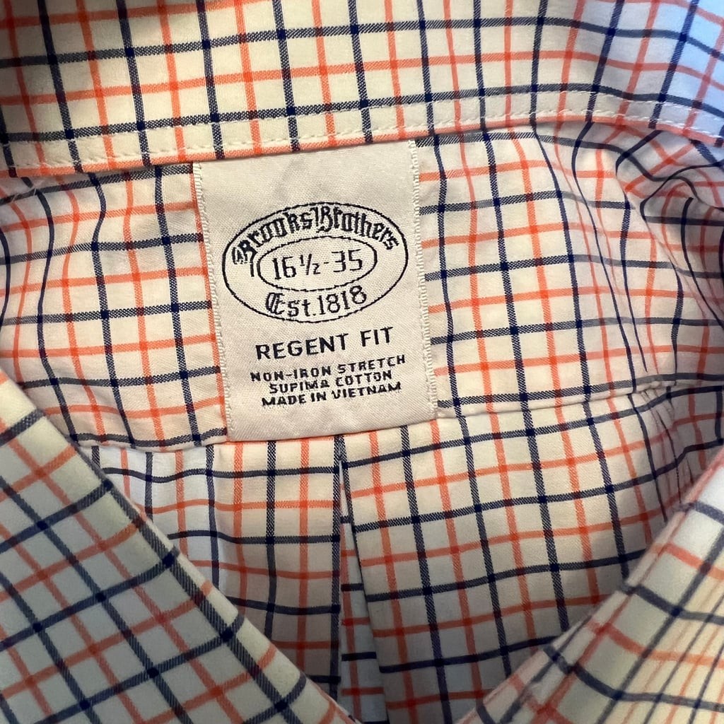 ALTRA Brookes Brothers Camicia elegante uomo arancione a quadri manica lunga XL