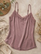 Nine West Satin Lace Trim Cami Tank Top Mauve Dusty Rose Adjustable Straps M