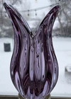 VTG Purple Murano Sommerso Likely Ribbed, Flared Art Glass Vase Polished Bottom