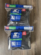 20 STARTER Men’s  ANKLE Socks DRI STAR Shoe Size 6 - 12) BLACK (2) 10 Packs