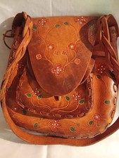BORSA DONNA VINTAGE IN CUOIO TRACOLLA RICAMATA ARTIGIANALE ORIGINALE Made Mexico