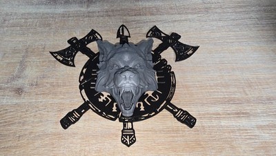 Viking Runes Axe Shield Wolf Head Wall Art