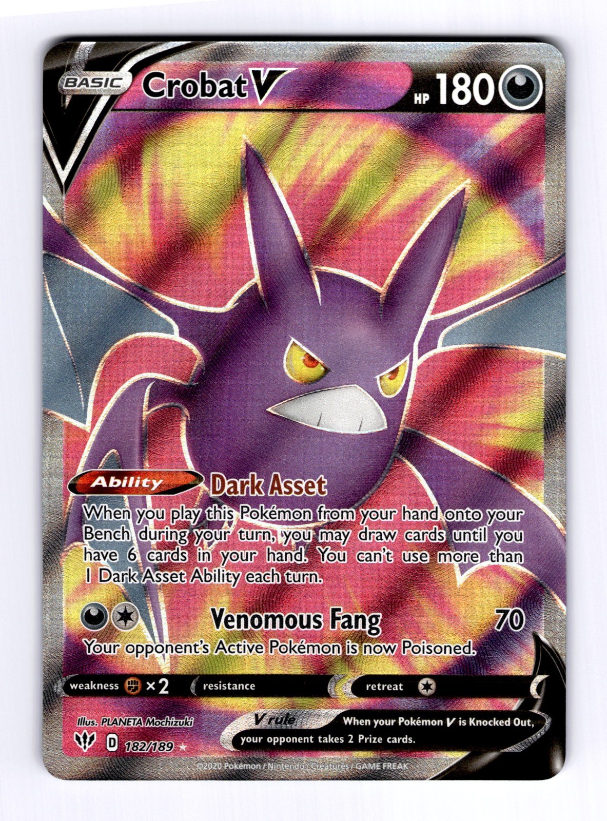 2020 Pokémon Darkness Ablaze Crobat V #182 Rare Ultra NM