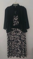 R M Richards 2 Pc. Multicolored Scoop Neck Shift Midi Dress W/ JACKET Sz 14