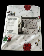 Peanuts Berkshire Twin Sheet Set Snoopy Charlie Brown Wood Stock Christmas NEW