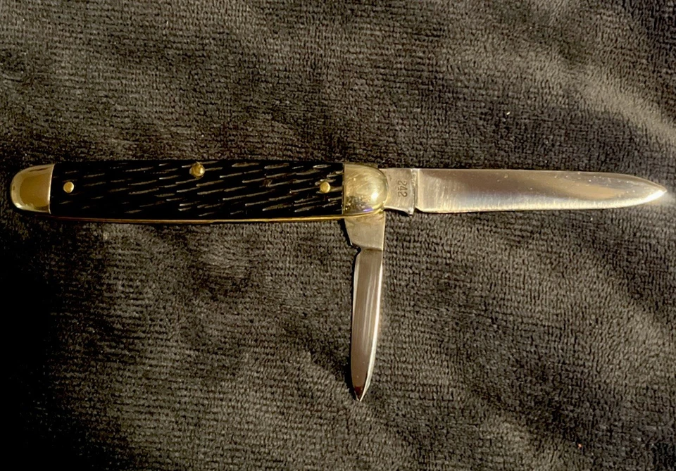 Cuchillo Scharade Walden NY EE. UU. 242 antiguo escamas de hueso negro buen estado Foto 3 de 4