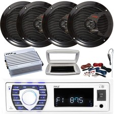 Pyle Single-DIN Marine MP3 Radio W/Cover, 4x 6.5" 150W Max Speakers, Amplifier