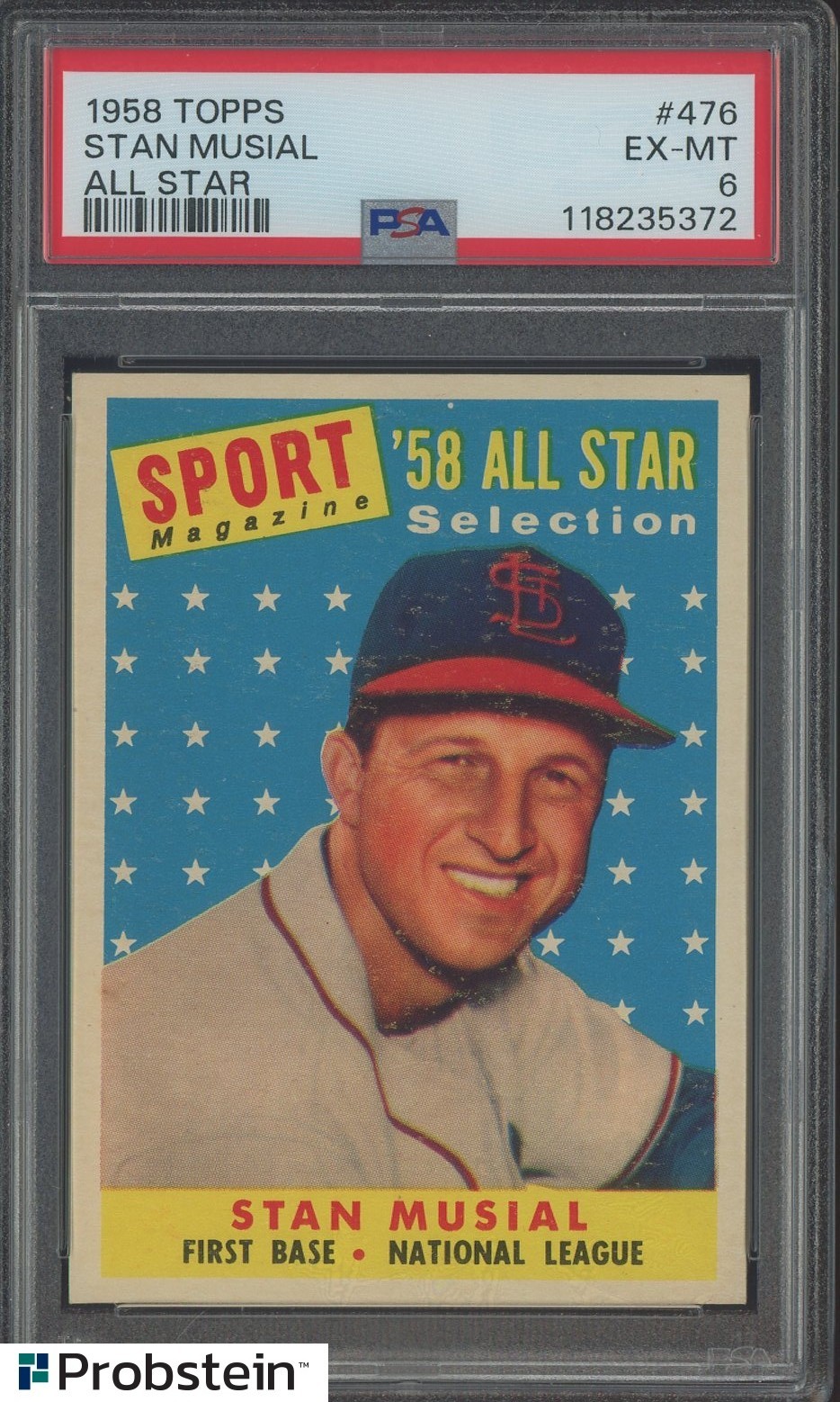 1958 Topps All Star #476 Stan Musial St Louis Cardinals HOF PSA 6 EX-MT