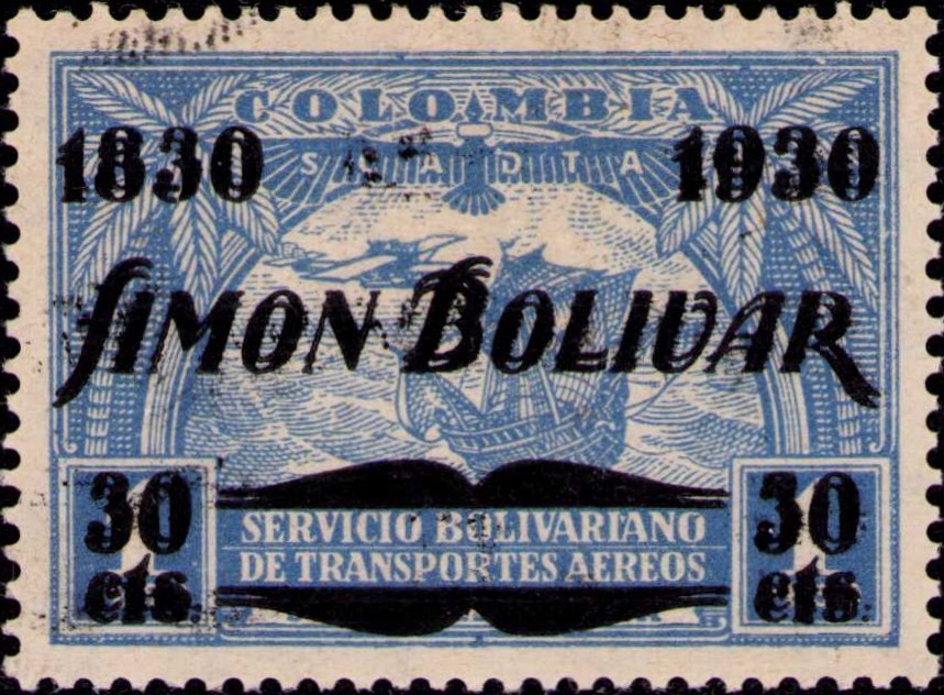 COLOMBIA - SCADTA - SIMON BOLIVAR - DOUBLE SURCHARGE ERROR - 1930 - Sc C82v $$$