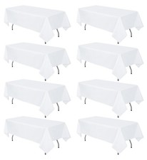 8 Pack White Tablecloth 60 x 102 Inch Rectangular Table Cloth for 6 Foot Rect...