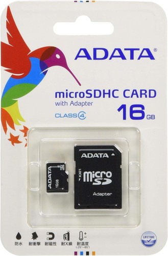 ADATA 16GB microSDHC Class 4 Memory Card with Adaptor (AUSDH16GCL4-RA1),Black