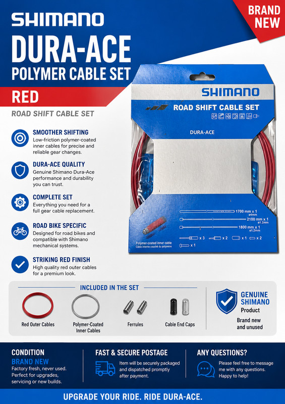 Shimano Dura-Ace Gear Shift Cable Set – Red – Road Bike Gear Cables – New