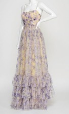 City Studios Women's Juniors' Yellow Printed Tulle Ruffle Gown Dress Size 9/10