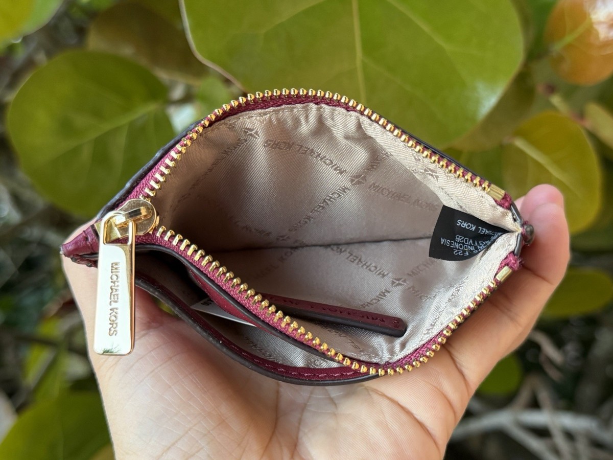 Michael Kors Jet Set Travel Top Zip Card Case Wallet MK Mulberry