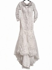 Women’s Mermaid Lace Wedding Dress Size 10 Long Sleeve Bridal Gown White New
