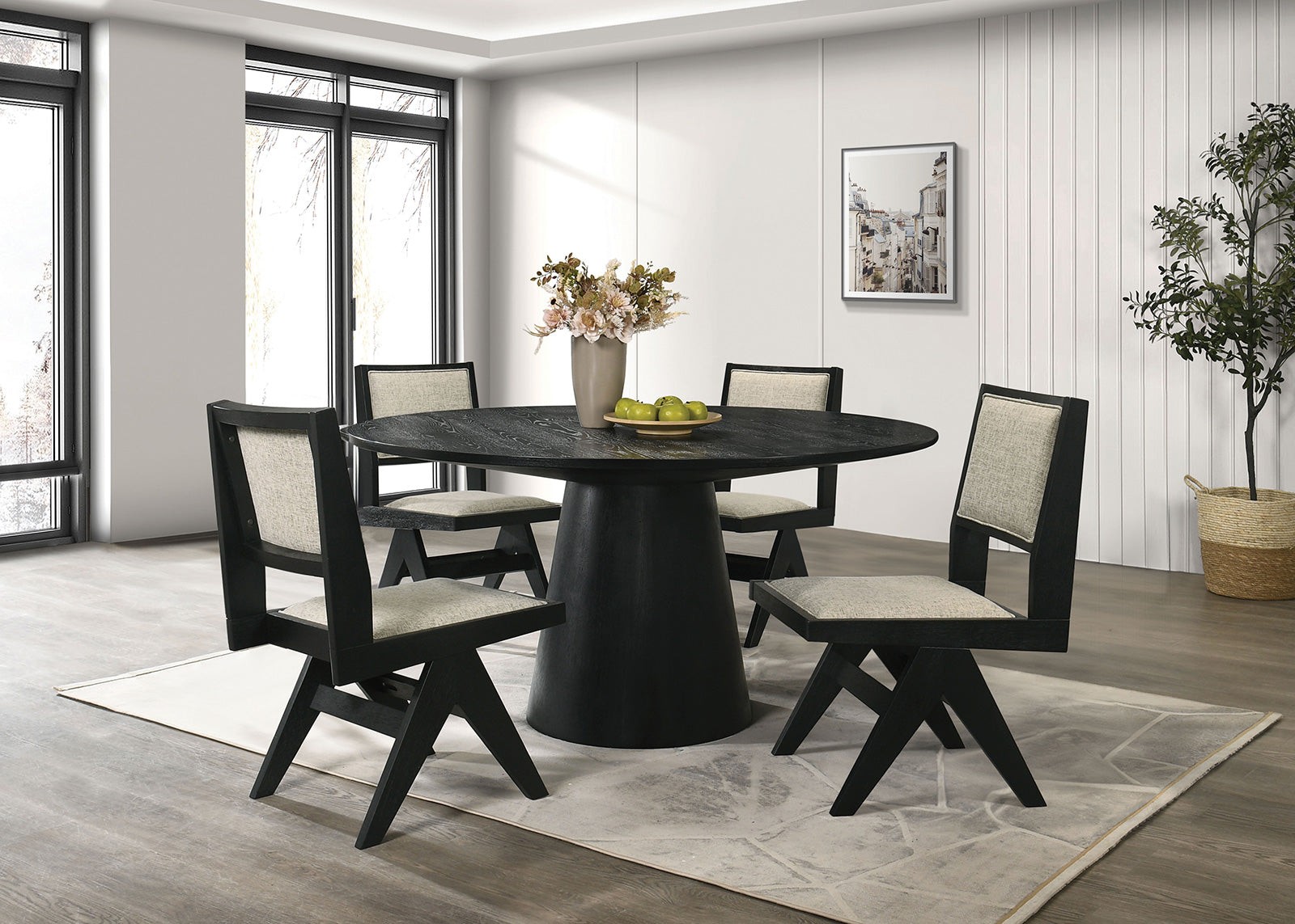 Black Dining Set: 5pc Modern Table & Chairs