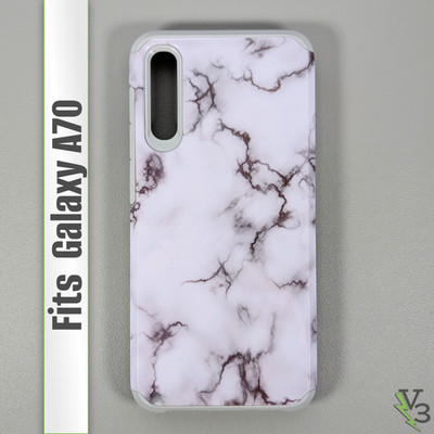 Case for Galaxy A70 - White Gray Marble Swirls | Dual Layer Shockproof Cover