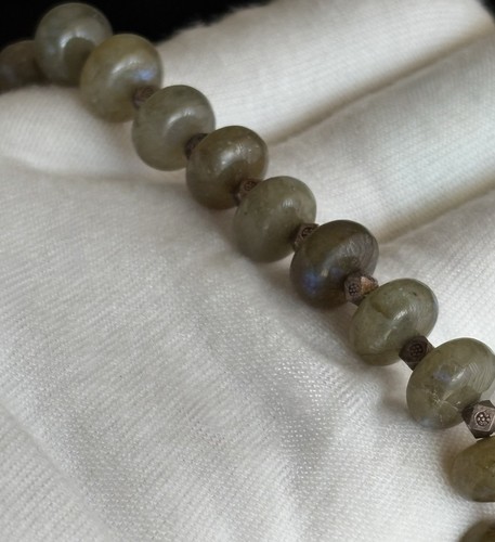 Vintage Sterling Silver Labradorite Bead Bracelet 8inch Toggle 10mm wide 925 23g - Picture 4 of 16
