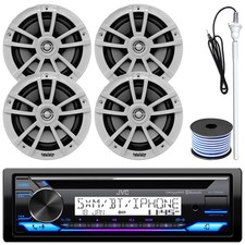 JVC KD-T92MBS Single DIN Marine CD Player Receiver, 4x 6.5" 225W Speakers, Wire