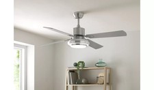 Home Satin Nickel Remote Control Ceiling Fan With Light E27-10W-4Fan Arms Silver
