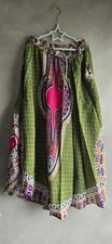 Bohemian Geometric Green Multicolor Long A-Line Skirt Cotton Rayon Elastic Waist