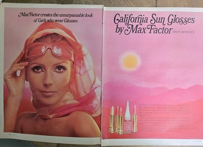 1966 Max Factor California Sun Glosses lipstick nail polish pink sunglasses Ad 