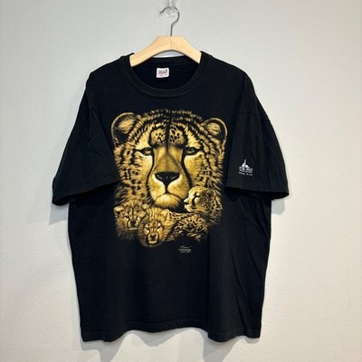 Vintage Cheetah Mens Anvil Graphic T-Shirt Black Yellow 100% Cotton 2XL
