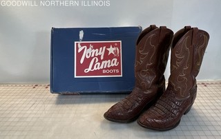 Men's Brown Tony Lama Western Cowboy Boots Embroidered Design Size 11EE