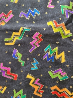 RARE Laurel Burch  ''Zig Zag'' black background fabric for Clothworks 43-44''  BTHY
