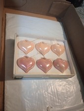Vintage Heart Shaped Ornaments Kurt Adler Santa s World Set Of 6 Coral/ Pink
