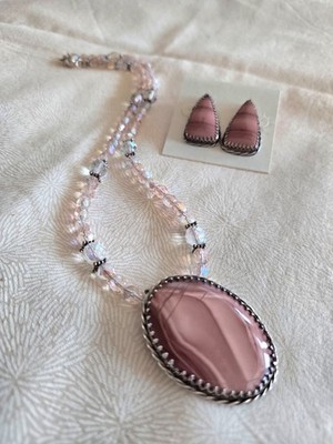 18Inch Crystal Necklace W/Imperial Jasper pendant and 1inch triangular earrings