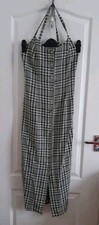 Rafale London Buttoned Cross Strap Long Straight Check Dress Size UK 10/Eur36