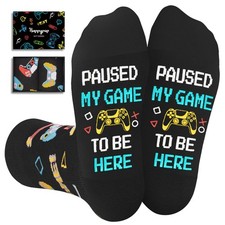 Gamer Gifts for Boys - Video Game Socks 10-12 Years, Paused Black