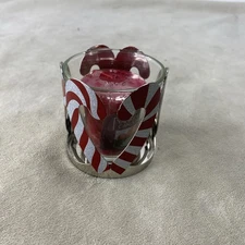 Yankee Candle Metal & Glass Candy Cane Votive Holder Christmas With Black Cherry