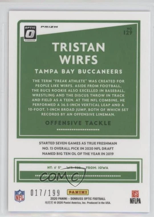2020 Panini Donruss Optic Rookies Wave Prizm /199 Tristan Wirfs #129 Rookie RC - Image 2 of 2