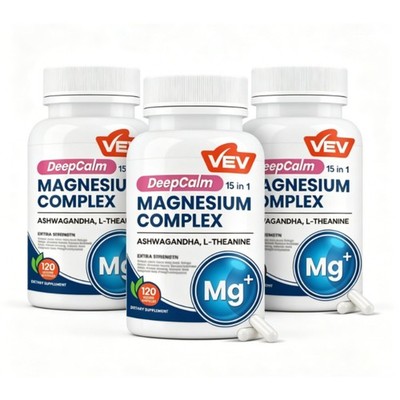 3 Pack VEV DeepCalm 15-in-1 Magnesium Capsules Stress Relief & Sleep Support