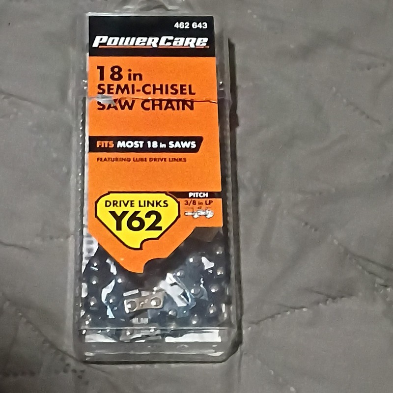 PowerCare Y62 Saw Chain 18in 62DL 3/8 LP .050 Gauge Semi-Chisel MPN 462 643