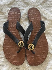 Tory Burch Black Flip Flop Leather Strap Size 7
