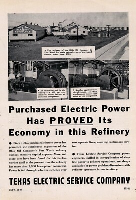 1937 Texas Electric Service Ad: Ohio Oil/Marathon Oil Company Ft. Worth Refinery