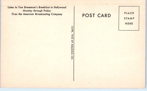 BREAKFAST IN HOLLYWOOD Canción HOLLYWOOD'S MAD HATTER Tom Breneman Postal - Imagen 2 de 2